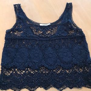 Beautiful crocheted lace tank. Small, navy blue.